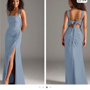 Azazie Backless Blue Dress with Slit